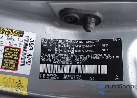 2014 Toyota Sienna Le V6 8 Passenger из США, поврежденный, VIN 5TDKK3DC7ES508706